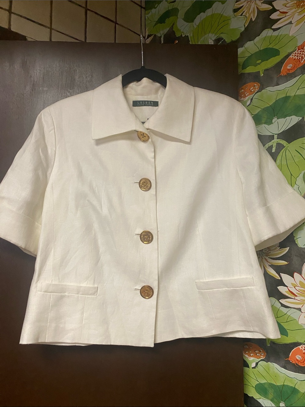 Lauren Ralph Lauren Cream Short Sleeve Jacket with Gold Buttons Women’s Size 12